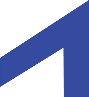 Blue graphic with angular design elements, featuring a prominent upward triangle shape.